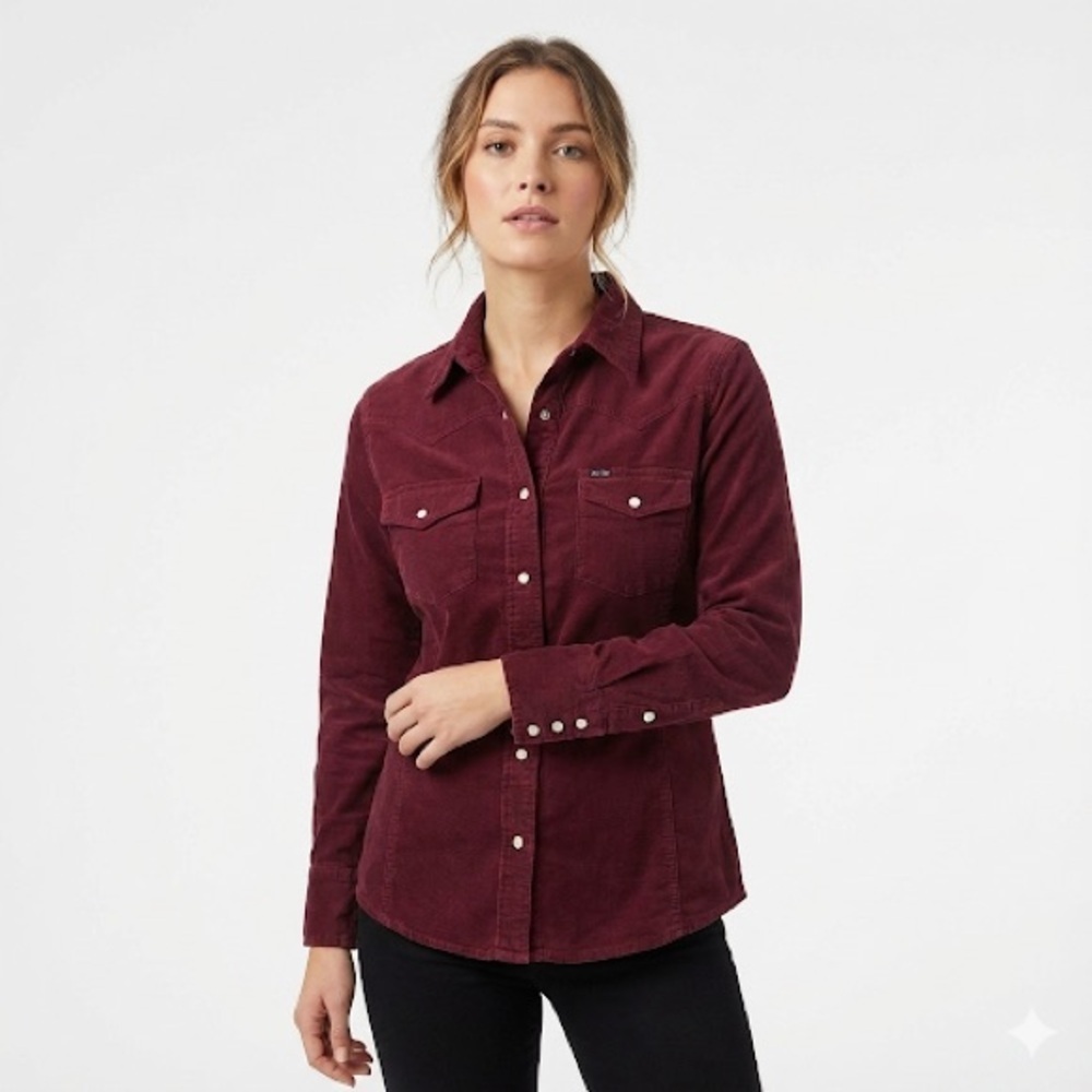 Carhartt western pearl snap shirt cotton workwear burgundy regular M